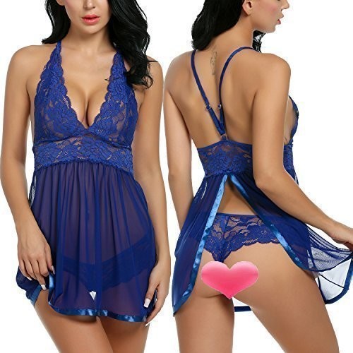 Women-V-neck-Lace-Babydoll-Sleepwear